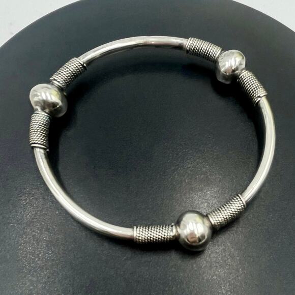 Sterling Silver Three Rope Ball Twisted Bali Style Bangle Bracelet Sz 7.5-8 - Picture 1 of 13